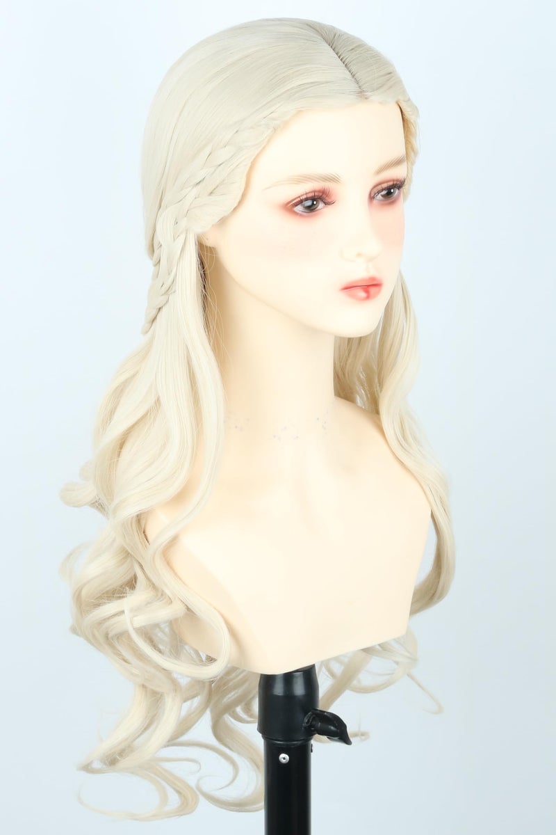 LeMarnia Blonde Wigs for Women Long Curly Wave Braid Queen Wig Fairy Elf Wigs for Cosplay Halloween Costume Wig - Image 3